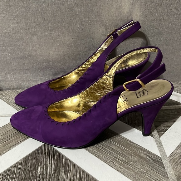 🌟Bruno Magli Purple Sling Back Suede Leather Heels Sz-6 1/2 B - Picture 5 of 9
